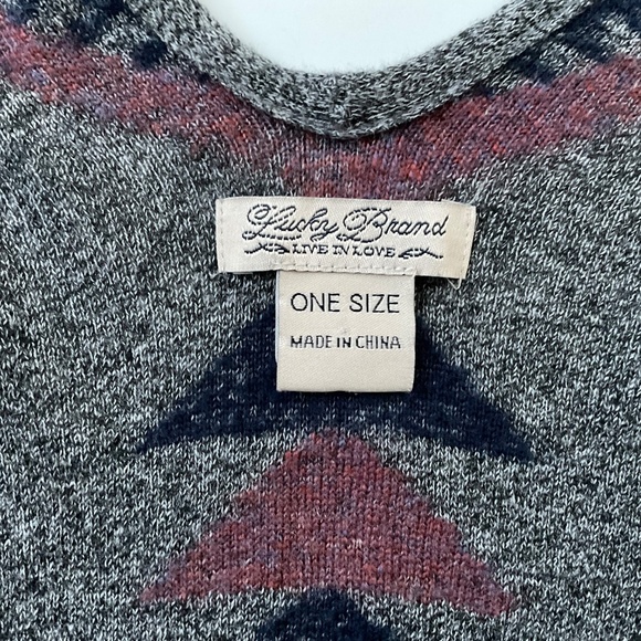 Lucky Brand Aztec Southwest Poncho OS Gray Tribal Boho Hippie Indie Cabincore - Picture 3 of 6